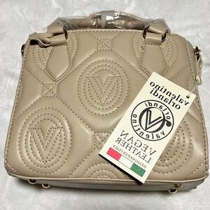 Valentino Orlandi Taupe Quilted Mini Crossbody Bag